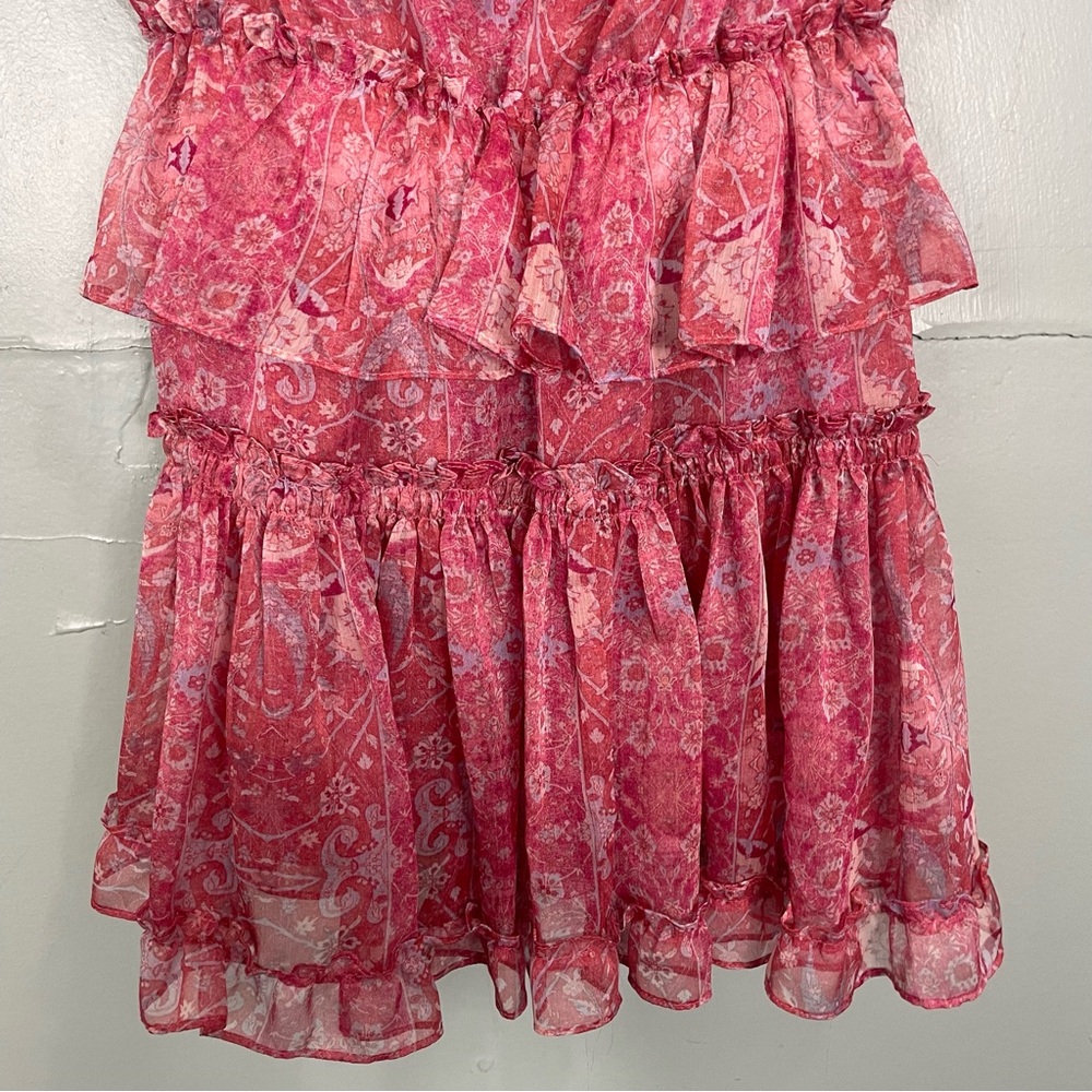 Misa Lilian Dress Mini Ruffle Pink Floral in Washed Rose Size Small NWT - Picture 8 of 9